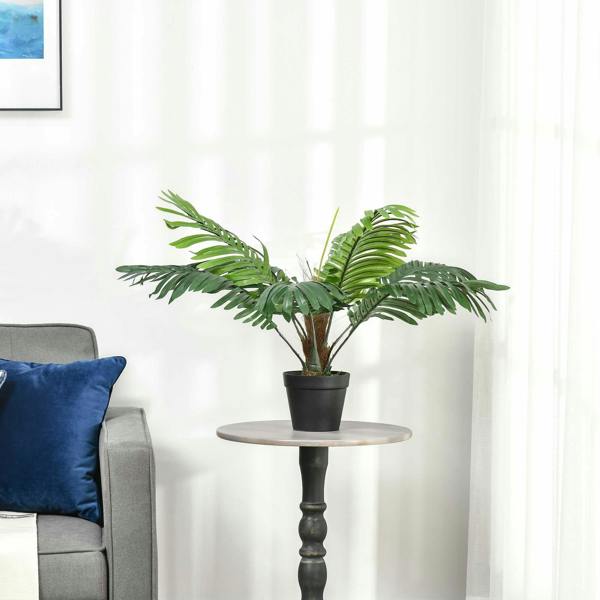 Faux rose tree with green leaves in a black planter