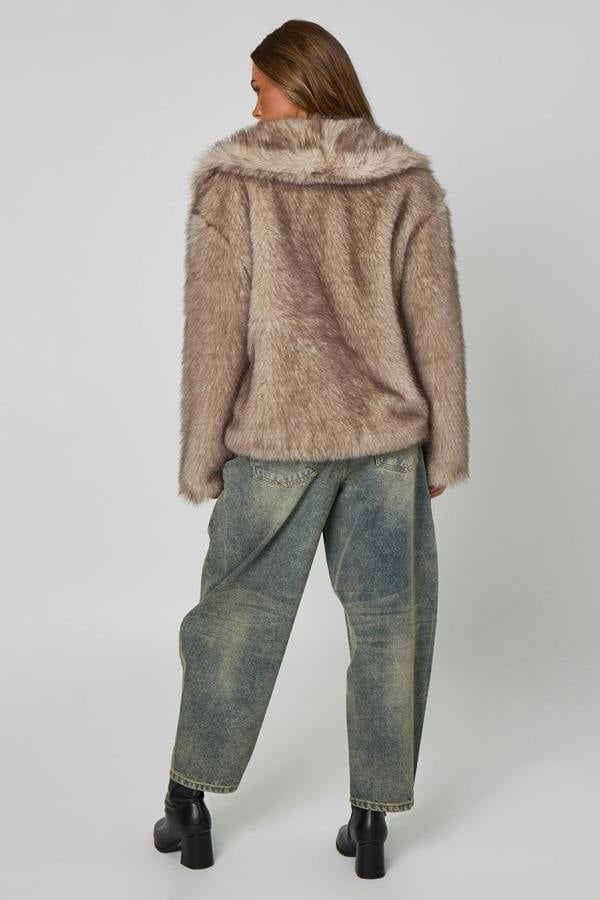 Urban Bliss Faux Grey Tipped Fur Jacket