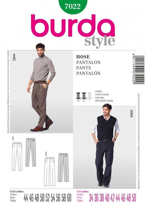 Burda Sewing Pattern 7022 Trousers For Men, 34 to 50 - Intermediate
