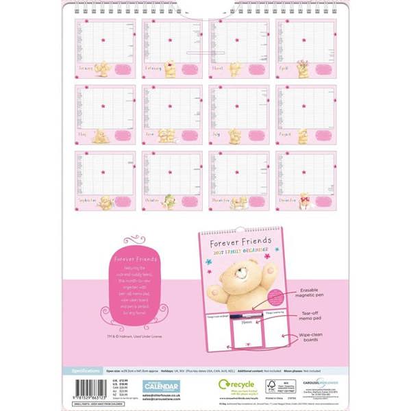 Forever Friends A3 Family Organiser 2027, Family Planners, Month To View, Family, Gift