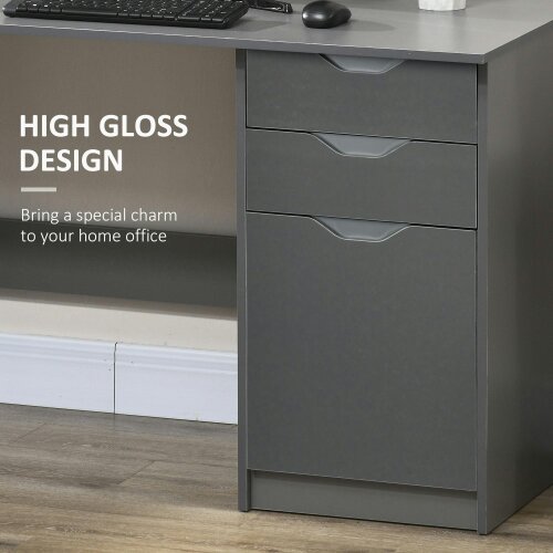 Wyld Haus Sareco 120cm High Gloss Grey Home Office Desk With Drawers And Storage Cabinet