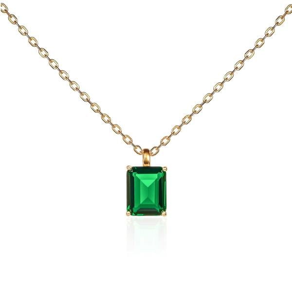 namana Gold Plated 925 Sterling Silver Green Rectangle Solitaire Pendant Necklace For Women