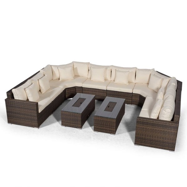 Giardino Santorini U Shape Modular 8 Seat Rattan Sofa Set With 2 Large Drinks Cooler Coffee Tables