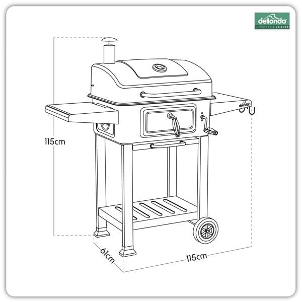 Dellonda Charcoal Grill BBQ Smoker & Trolley with 2 Side Shelves, Black - DG283