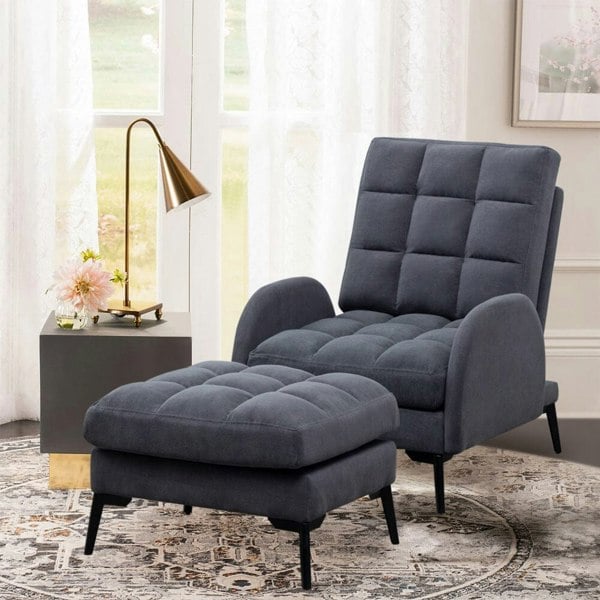 Upholstered Adjustable Backrest Velvet Sleeper Recliner Come with Ottoman Recliners Living and Home
