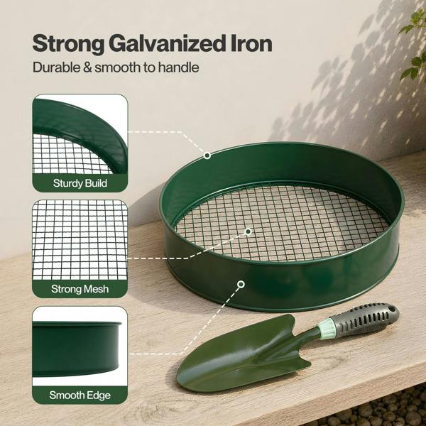 Lambu Garden Sieve Soil Sifter Set Metal 4 Mesh Inserts Shovel Hoe for Pots Green