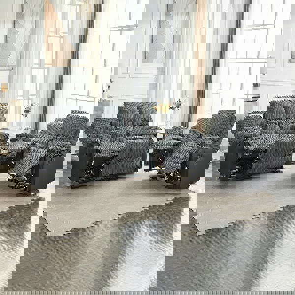 Furniture One Manual Reclining Sofa Set, Corduroy Fabric Recliner Sectional Sofa Suite-Adjustable Backrest and Footrest, Jumbo Cord Fabric Recliner