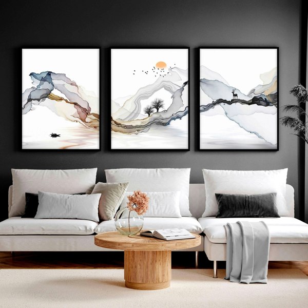 Framed print set of 3 | Landscape wall art for Living room