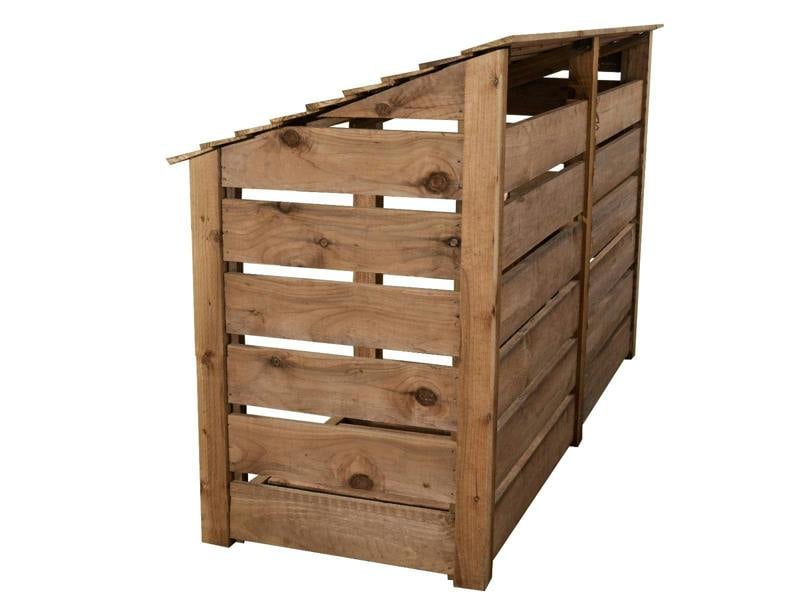 Arbor Garden Solutions Slatted Wooden Log Store with Doors W-227cm, H-126cm or 180cm, D-88cm - Brown Finish
