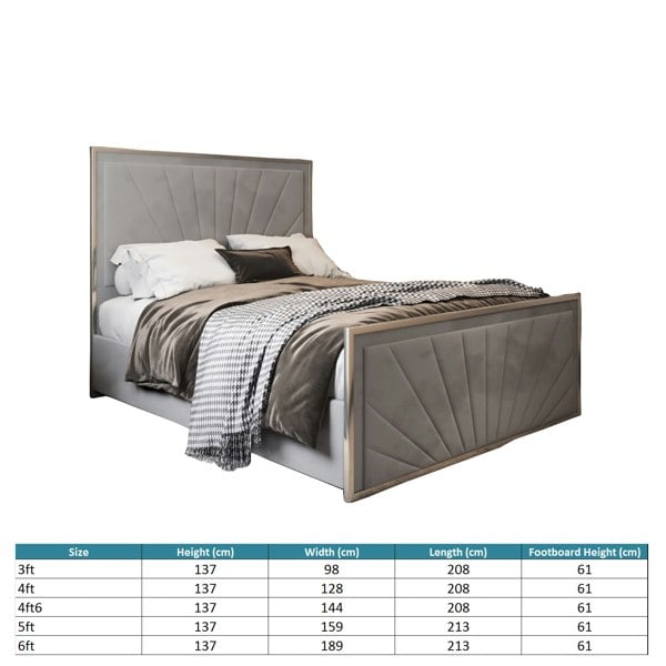Casa Magna Roxy Upholstered Soft Velvet Metal Bed Frame - Grey