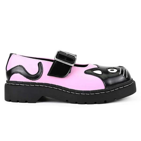 TUK Footwear TUK Womens Mary Jane Kitty Pink Black Leather Platform Goth Shoes - T2344