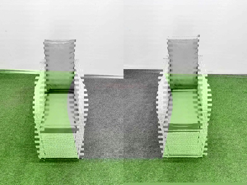 Fimous 6 Seater Outdoor Reclining Chair Love Sofa Set Rattan Garden Furniture Set with Rectangular Coffee Table 2 Side Tables Light Grey