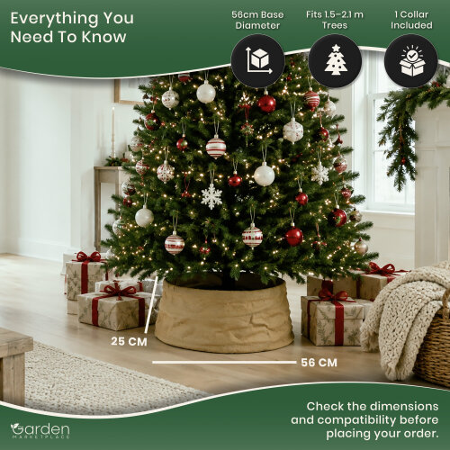 Pop Up Hessian Christmas Tree Skirt in Natural Colour Hessian, Sprung Steel Pop-Up Design, Fits 1.5–2.1m Trees, 56cm x 25cm