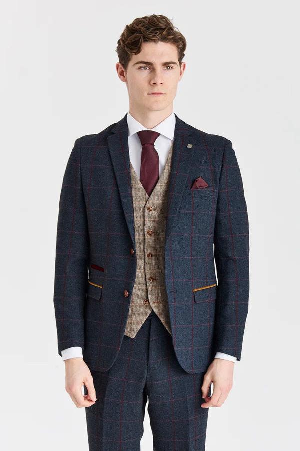Paul Andrew Madrid Navy Suit with Harris Brown Tweed Waistcoat