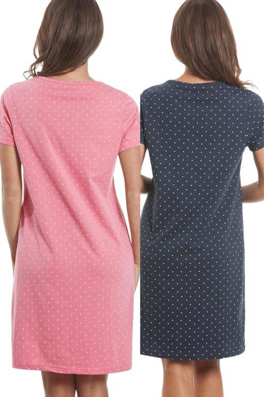 Camille 2 Pack Short Sleeved Summer Cotton Nighties - Breathable & Lightweight Nighties for Women