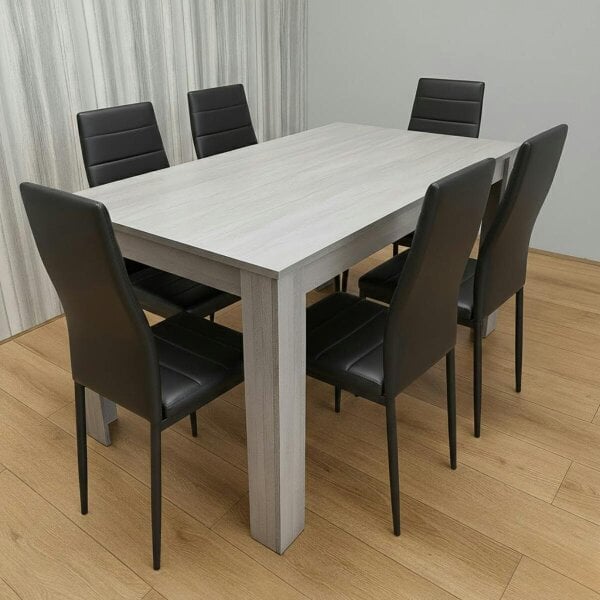 Kosy Koala Dining Table With 6 Chairs Grey Dining Set With 6 Black Chairs Dining Furniture