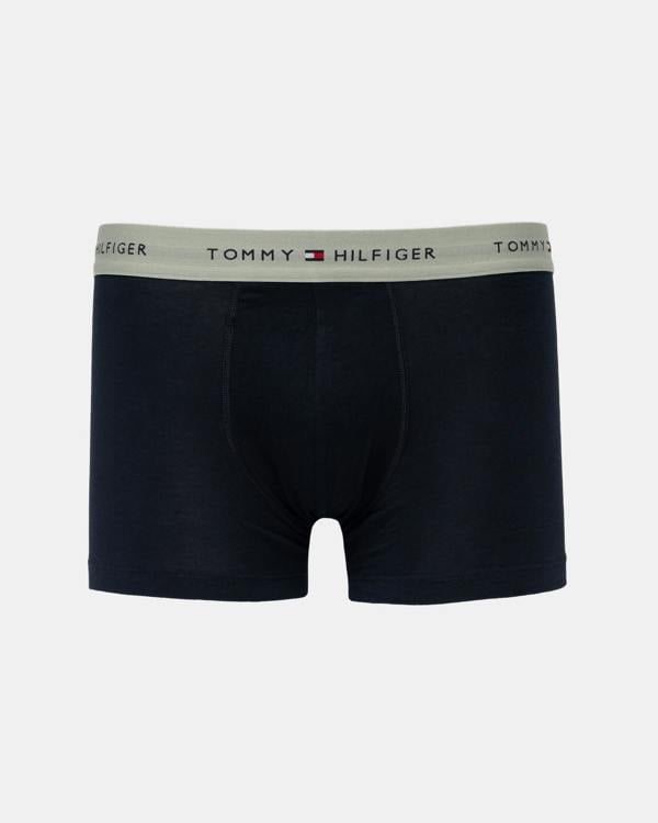 Navy trunks with grey green waistband