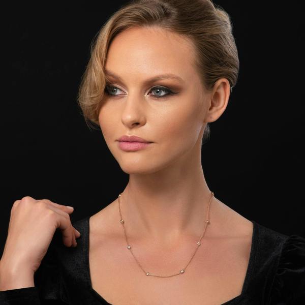 Long Rose Gold Chain Necklace with Stones - namana.london