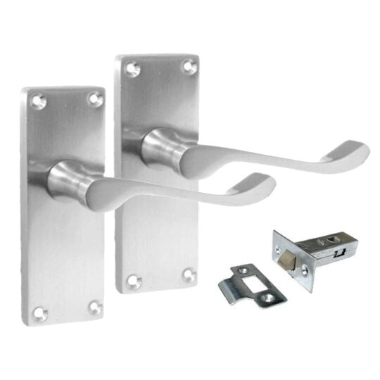 EDH Door Hardware Satin Chrome Victorian Scroll lever Latch Modern Door Handles, 1 Pair + Tubular Latch
