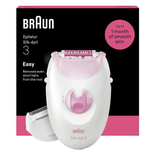 Braun Silk·épil 3, Corded Epilator, Lasting Smooth Skin, 3-031, Pink