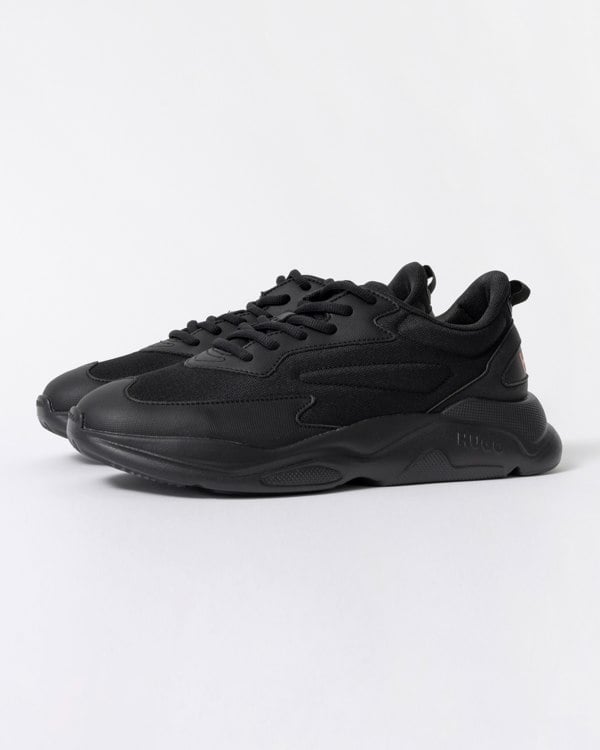 HUGO Leon Mens Logo-counter trainers with canvas-effect fabric - Black 006