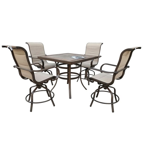 Furniture One 5 Piece Patio Dining Set, 4 Seater Swivel Garden Dining Table and Chair Set with Tesling Swivel Chairs
