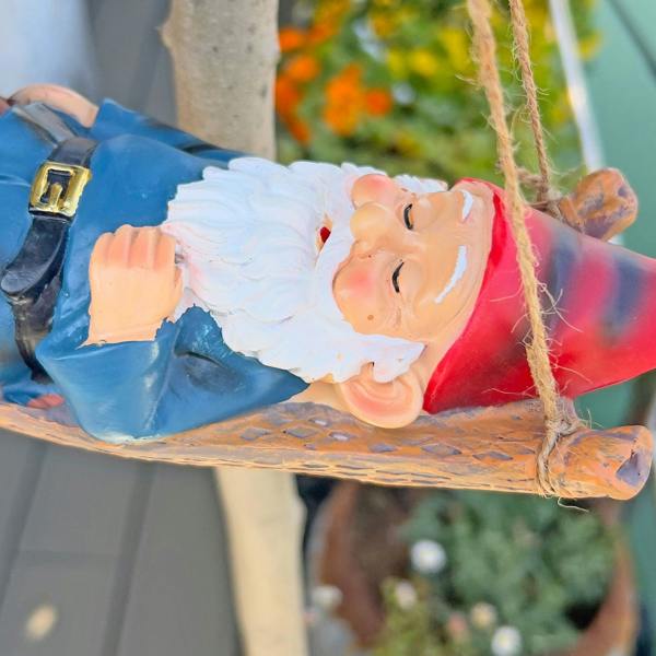 Farmwood Sleeping Gnome in a Hammock Hanging Garden Ornament