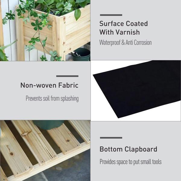 Wooden raised plant stand with waterproof anti-corrosion varnish and non-woven liner