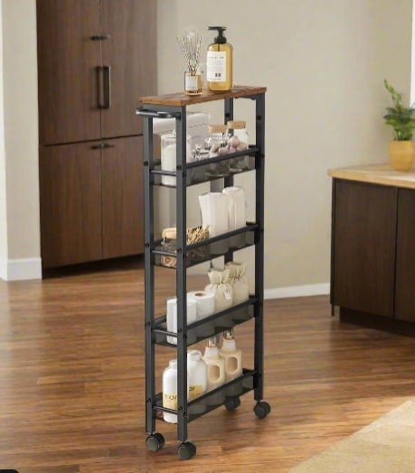 Modcraft 5-Tier Slim Rolling Trolley – Space-Saving Kitchen & Bathroom Storage Cart with Castors