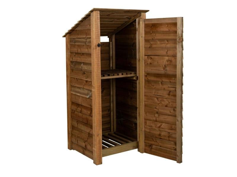 Arbor Garden Solutions Wooden Log Store with Door and Shelf (Roof Sloping Back) W-79cm, H-126cm or 180cm, D-88cm - Brown Finish