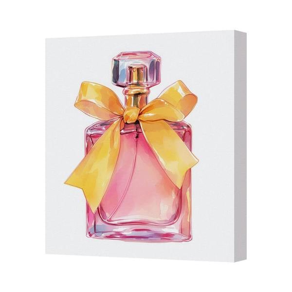 Benjamin Tate Design Pink Perfume Bottle Canvas Art Print With Yellow Ribbon