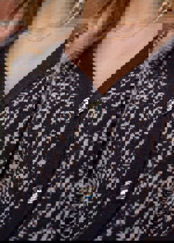 Gini London Chocolate Animal Print Wool Mix Cardigan Look Jumper