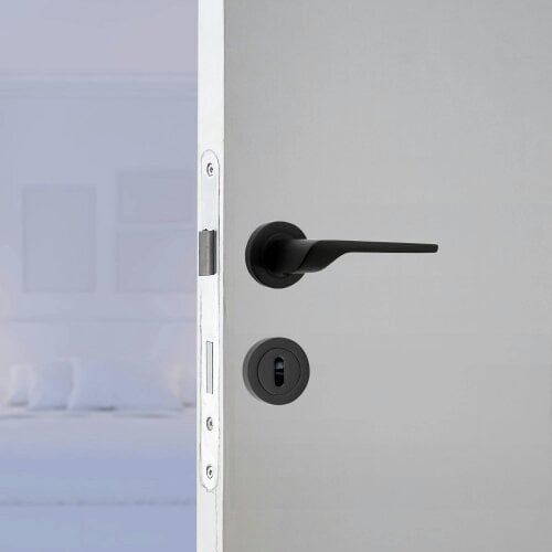EDH Door Hardware Modern Matt Black Lever on Rose Plate Door Handle Set – 6 Pairs, 52mm Round Rose Plate & 127mm Lever Handle