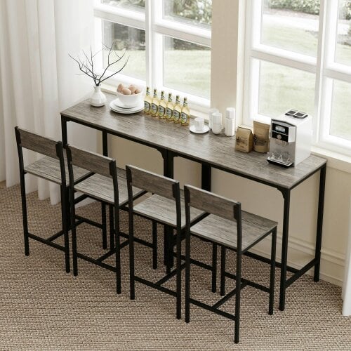 Wyld Haus Novero 3 Piece Industrial Breakfast Bar Set With 2 Stools And Footrest Support
