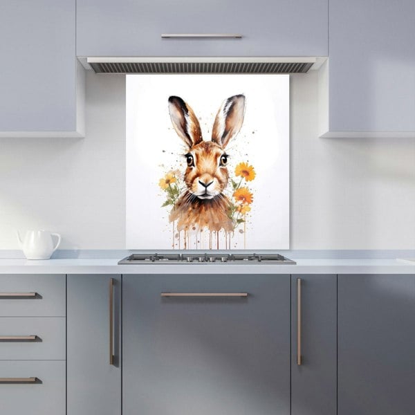 Warren Reed - Designer Watercolour Hare and Daisies Kitchen Splashback