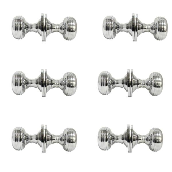 EDH Door Hardware Chrome Polished Round Door Knob Set – Heavy Reeded Style Sprung Handles 6 Pairs