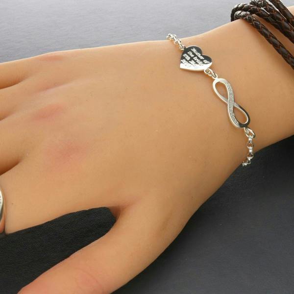 Sterling Silver Engraved Heart and Infinity Bracelet - Love Silver Jewellery