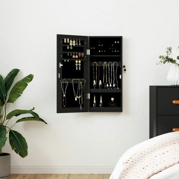 Berkfield Mirror Jewellery Cabinet Wall Mounted Black 30x8.5x67 cm
