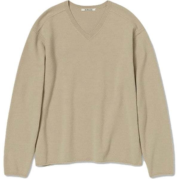 Auralee Mens V Neck Jumper In Beige