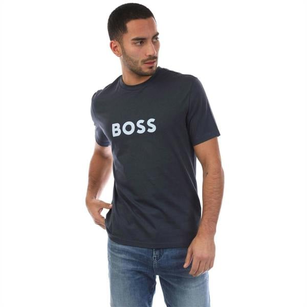 Boss Mens Logo Printed Cotton Regular T-Shirt - Navy - 