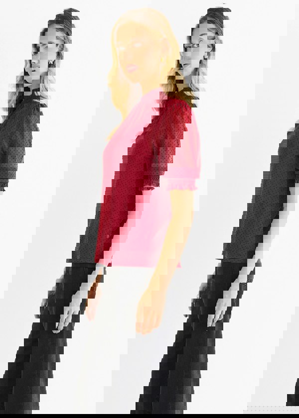 Gini London Red High Neck Lace Loose Fit Blouse