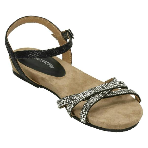 Savannah Ladies Leather Collection Flat Diamante Sandals