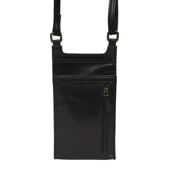 Real Hide Bags 'MYLA' Black Real Leather Mobile Phone Crossbody Bag