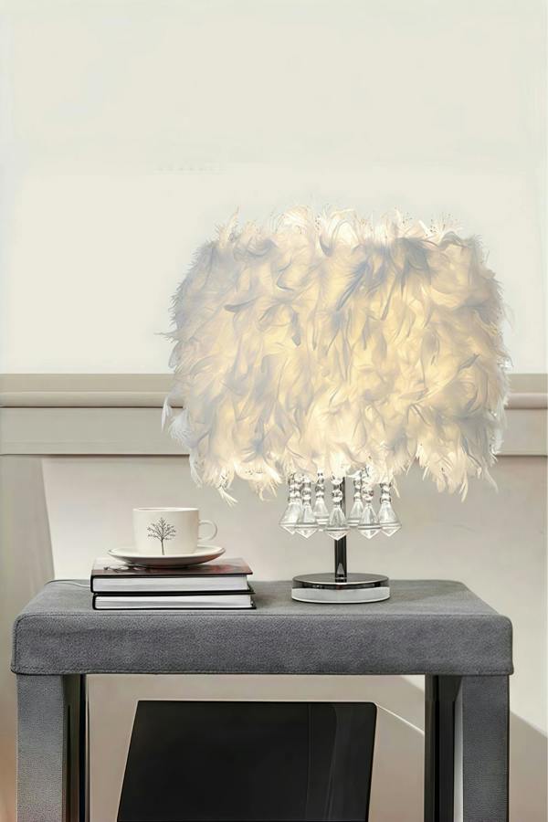 Living and Home Modern Feather Bedside Table Lamp