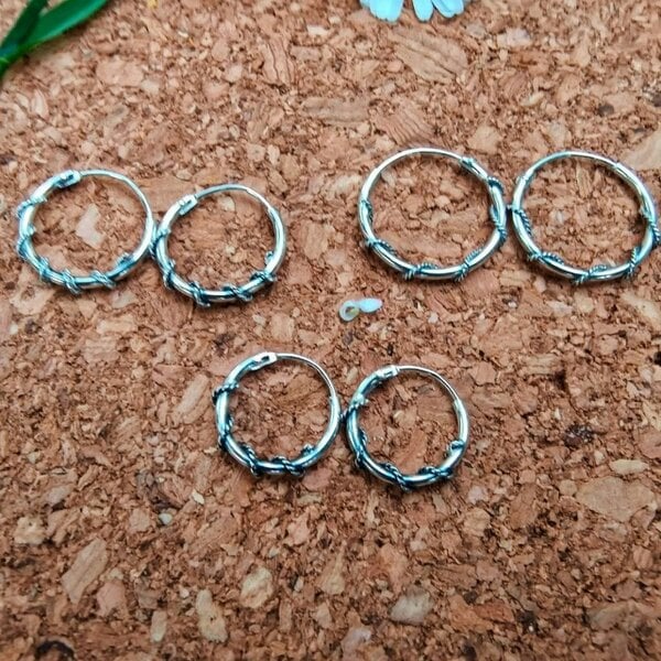 The Colourful Aura Silver Sterling Oxidised Wired Coil Tribal Slim Dainty Hoop Statement Earring