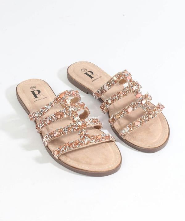 Pia Rossini Shellie - Natural Slip-On Sandal with Shell Embellishments
