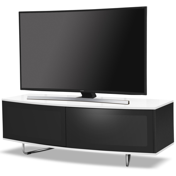 Centurion Supports Caru Gloss Black and Gloss White Beam-Thru Remote Friendly Super-Contemporary "D" Shape Design 32"-65" LED/OLED/LCD TV Cabinet
