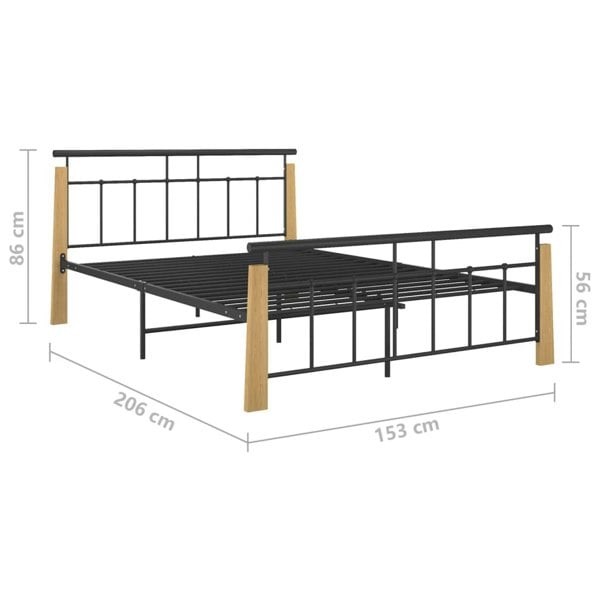 Berkfield Bed Frame Metal and Solid Oak Wood 140x200 cm
