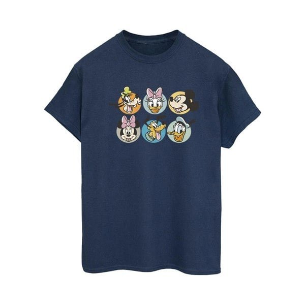 Disney Womens/Ladies Mickey Mouse And Friends Faces Cotton Boyfriend T-Shirt - Navy Blue