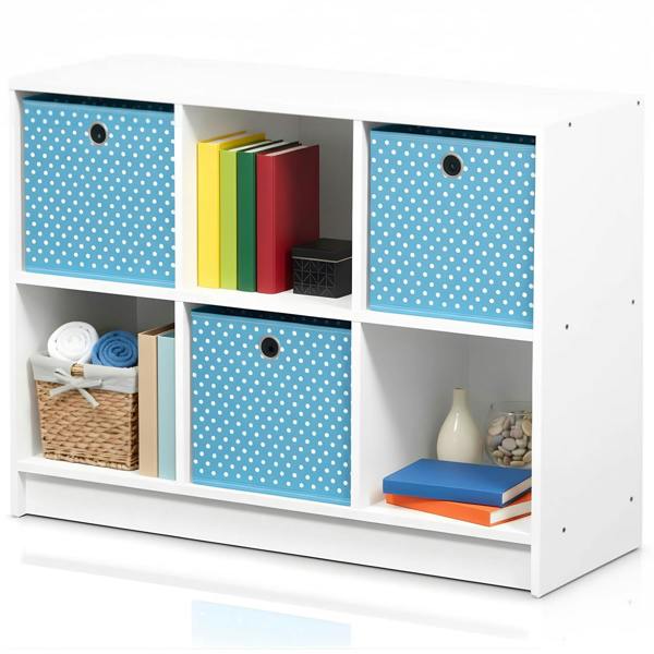 WALPLUS Basic 3x2 Bookcase Storage w/Bins, White/Light Blue | Luxury Wall Decor for Living Room & Bedroom
